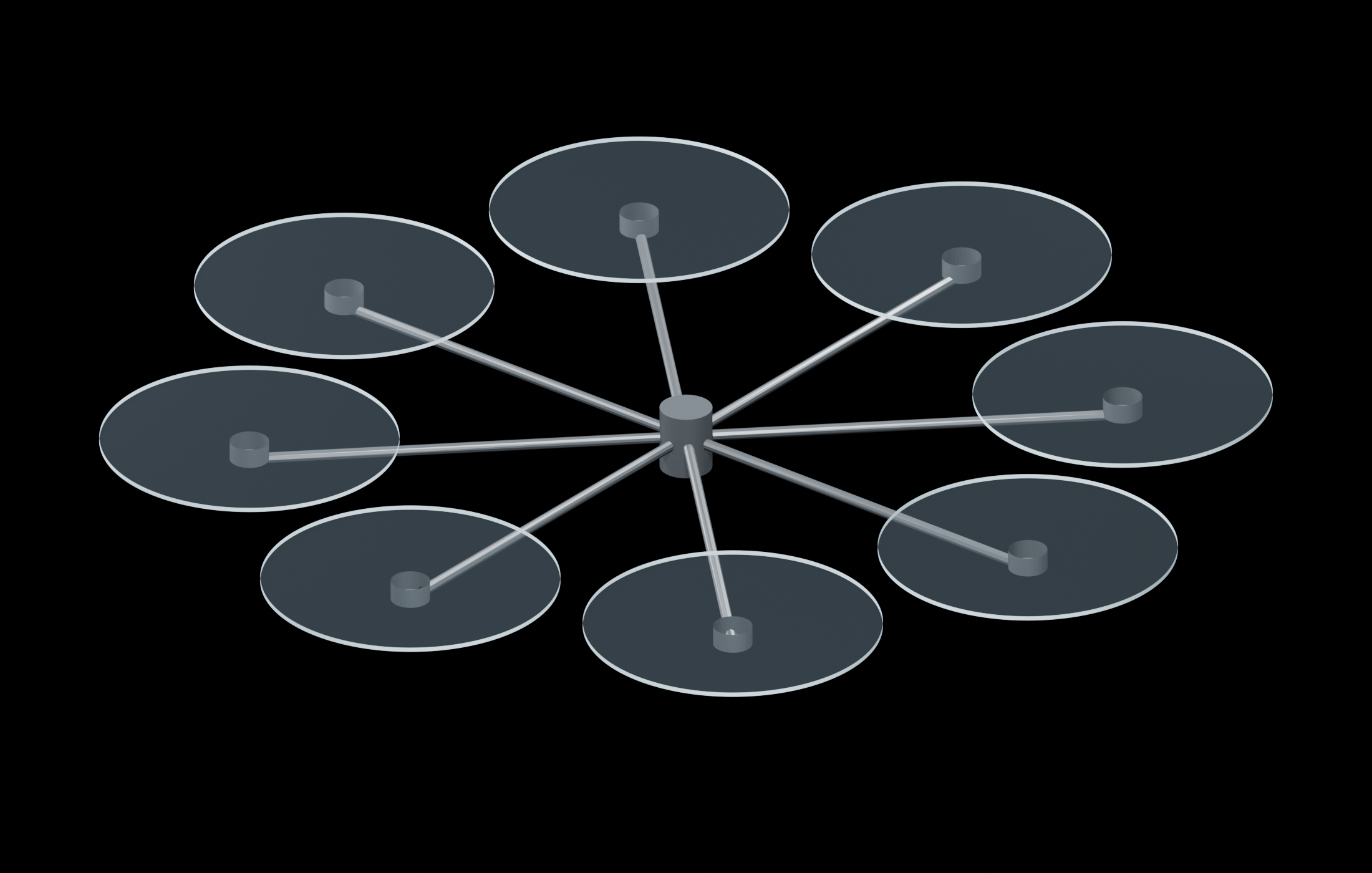 Archived parametric geometry from the earlier structural stage, with disks representing swept rotor areas